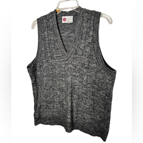 VTG Kings Road V-neck Sweater Vest Cable Knit Medium Gray Sears Mens Store 70's - Picture 3 of 9